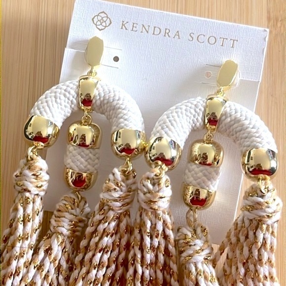 Brand New Kendra Scott Masie Tassel Statement Earrings 14k Gold Plated White - Picture 7 of 13